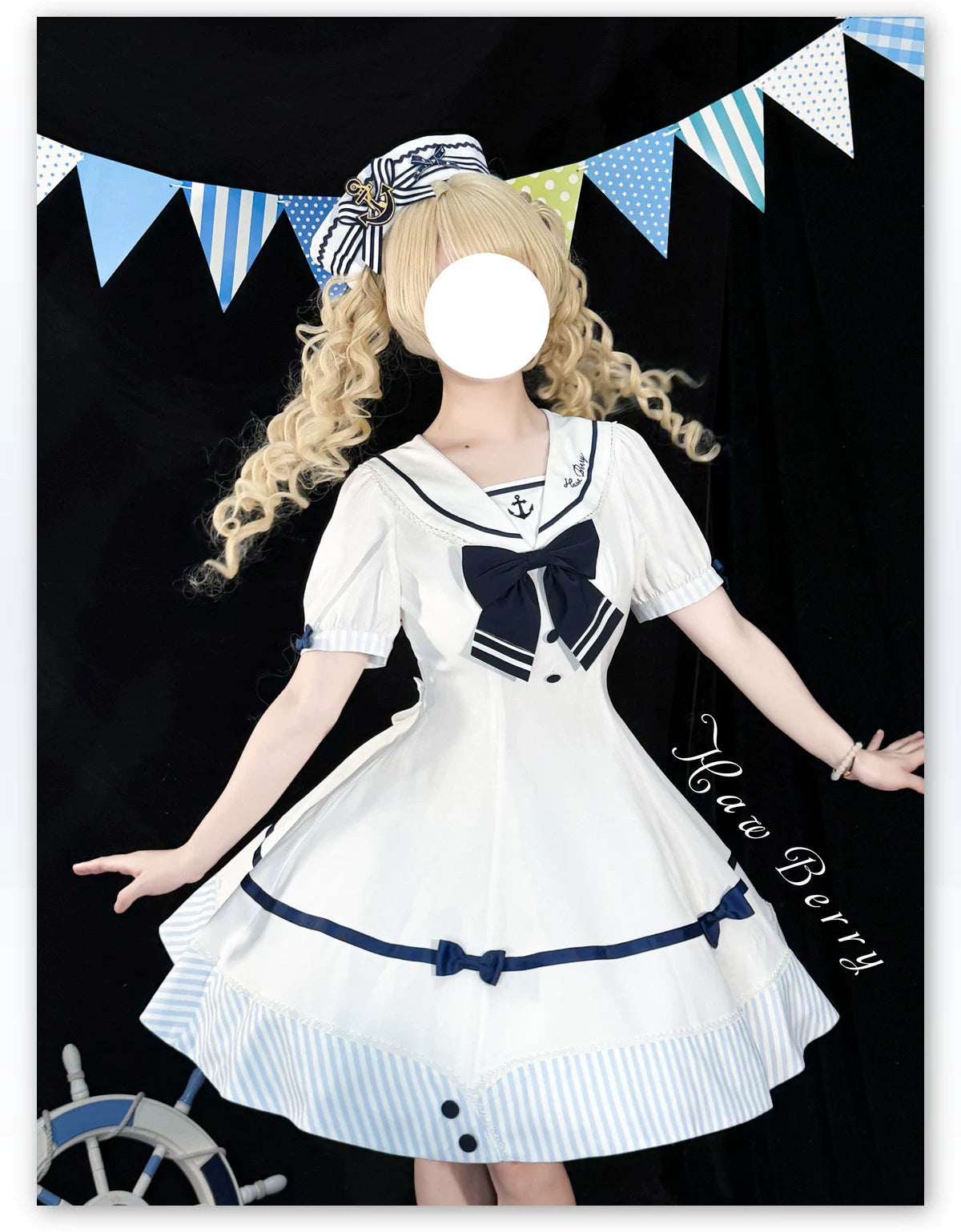 Little Sea Breeze - Summer Sailor Lolita OP Dress with Detachable Bow 45712:859188