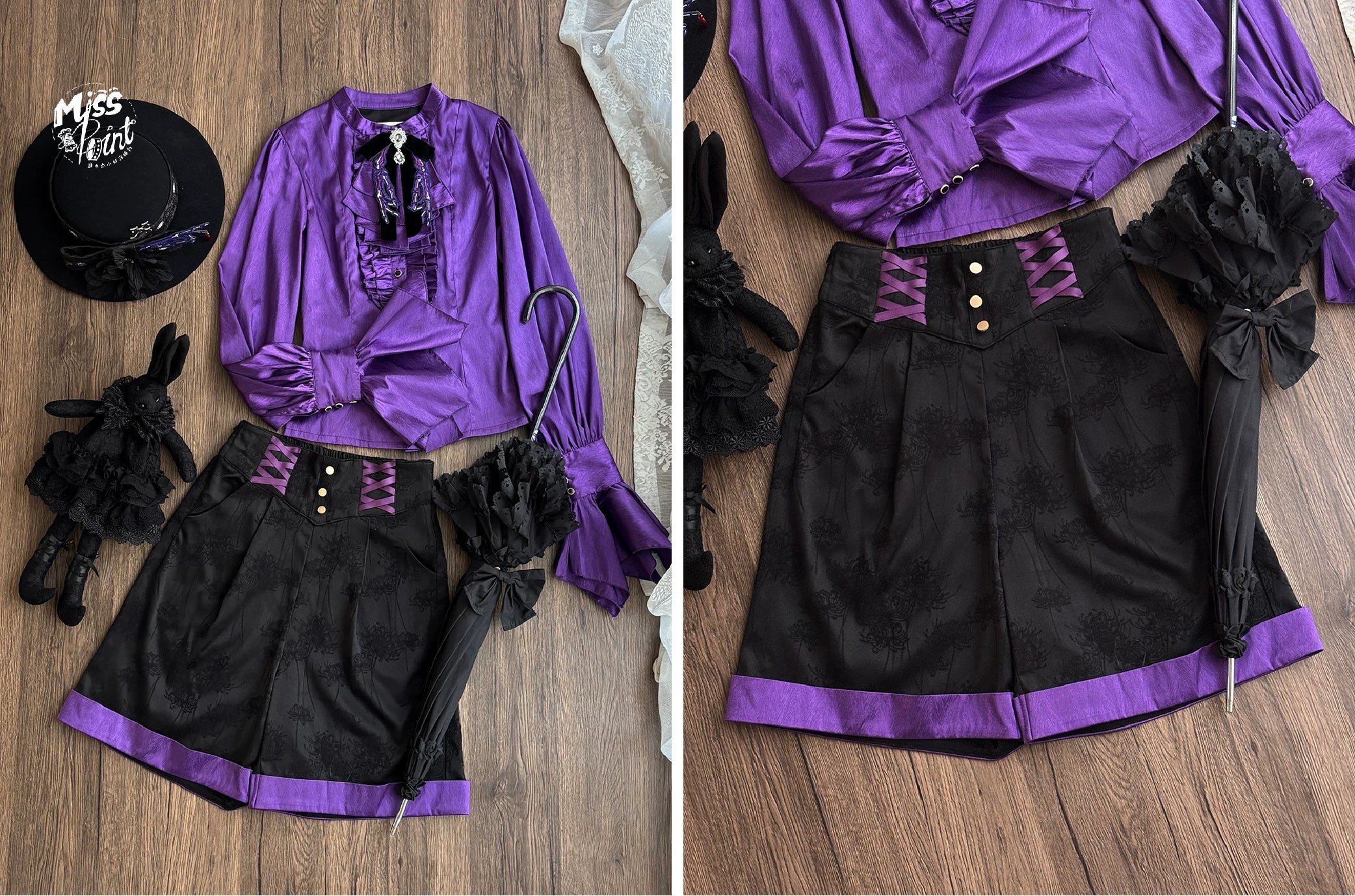 Moonnight Return - Ouji Lolita Jacquard Pants & Shorts, Side Pockets (2XL L M S XL XS) 44596:814321