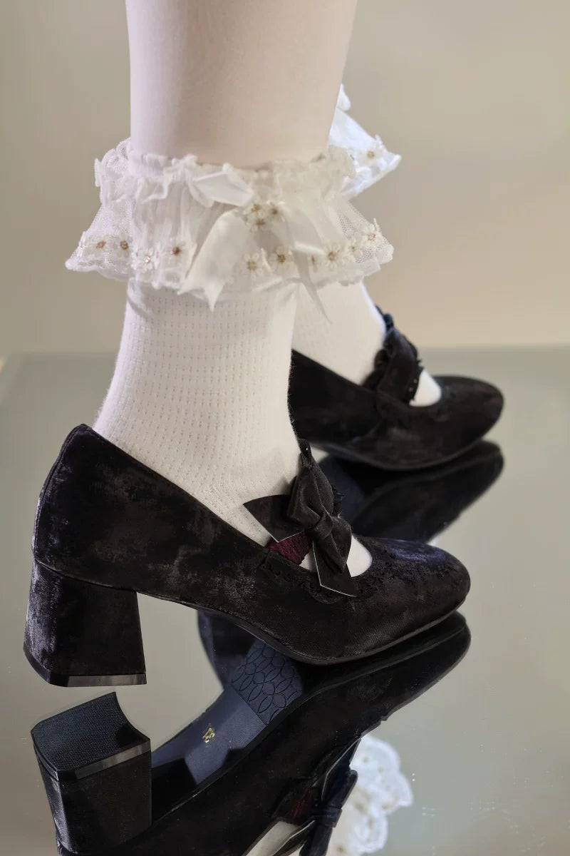 Heidi Manor - Classic Lolita Chunky Heels Shoes, Cutout Trims 44499:812271