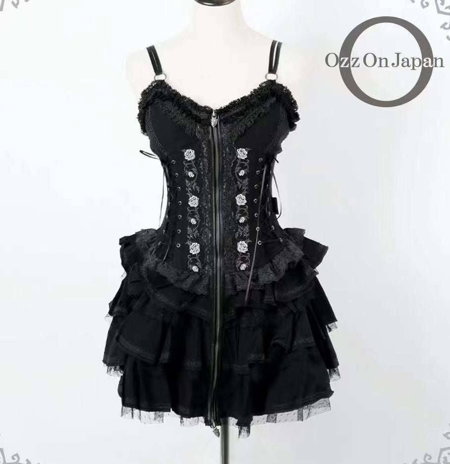 The Cute Girl~Goth Lolita JSK Dress Summer Embroideries Dress S Black JSK with a pannier 