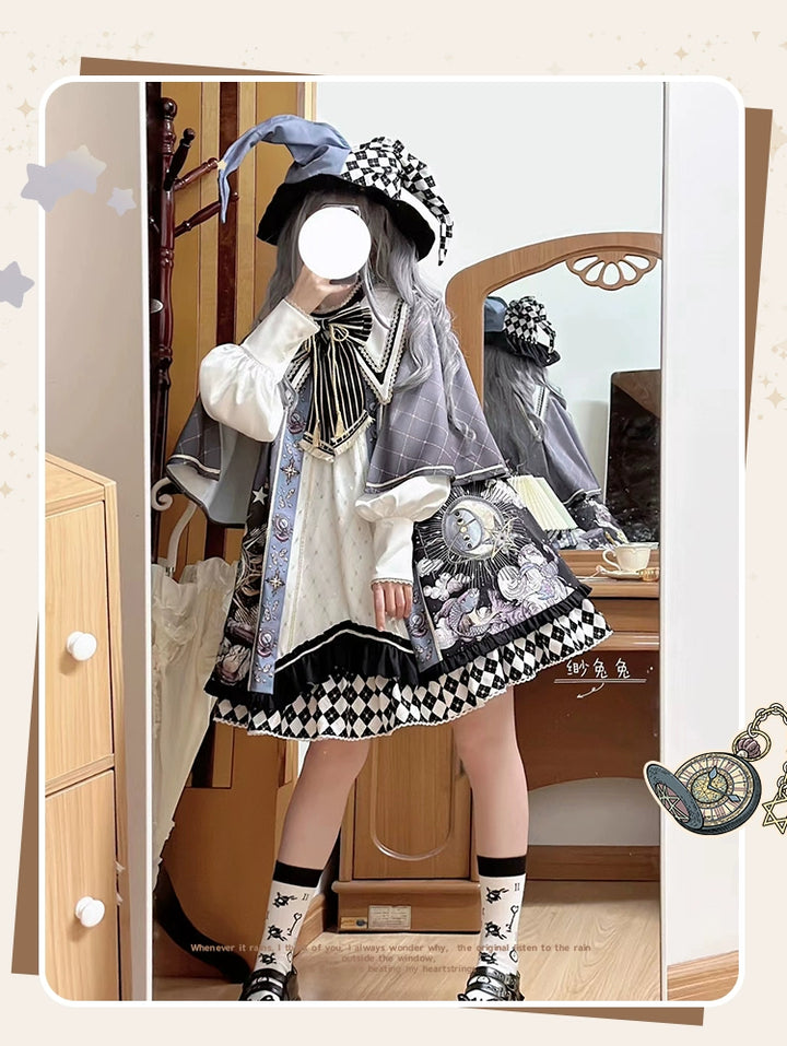 Honey Machine~The Secret Of Astrology~Kawaii Casual Lolita Printed OP Dress Long Sleeve   