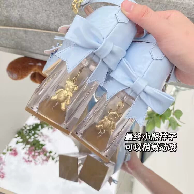 Meng Ka Jiang - Dreamy Bear - Sweet Lolita Shoes, Transparent Heel With Embedded Bear