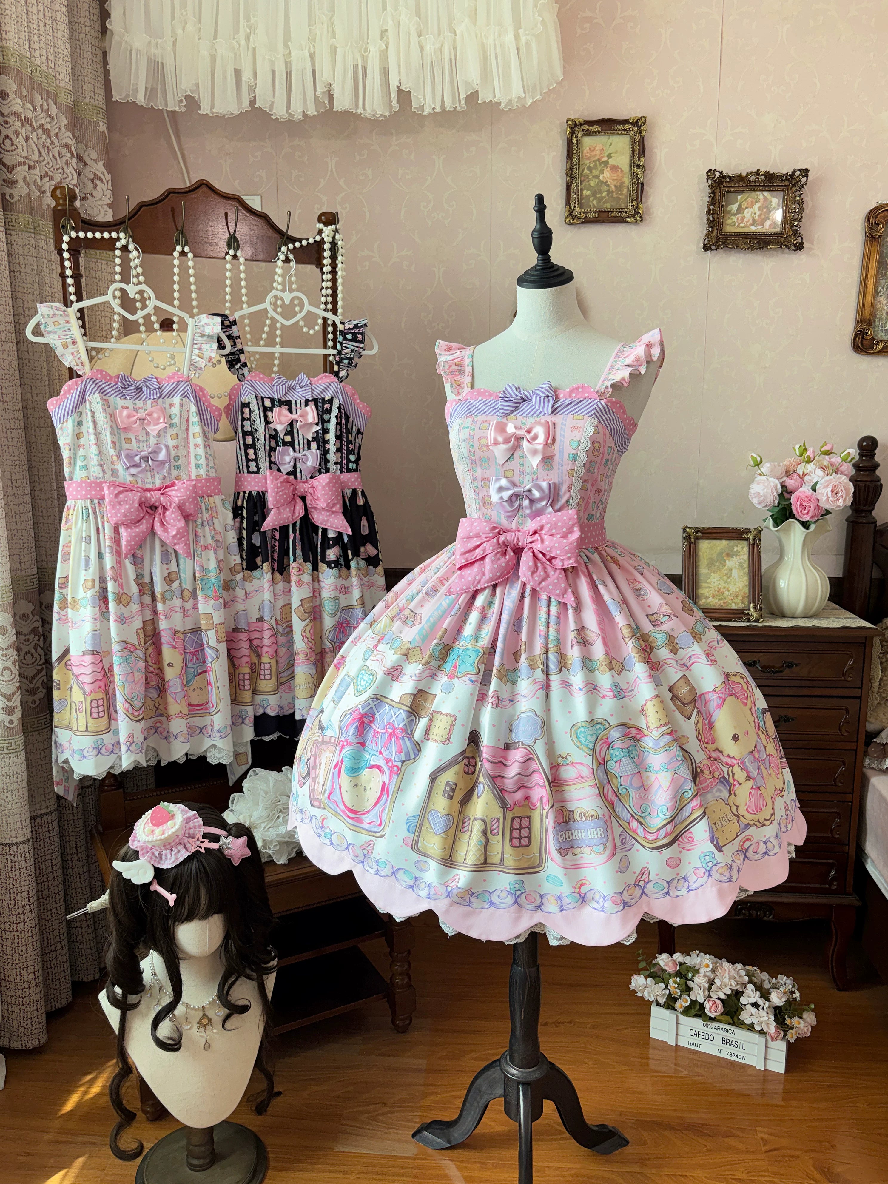 Sugar Frost Cookie - Old School Lolita Bear Dessert Printed JSK Dress 45661:857383