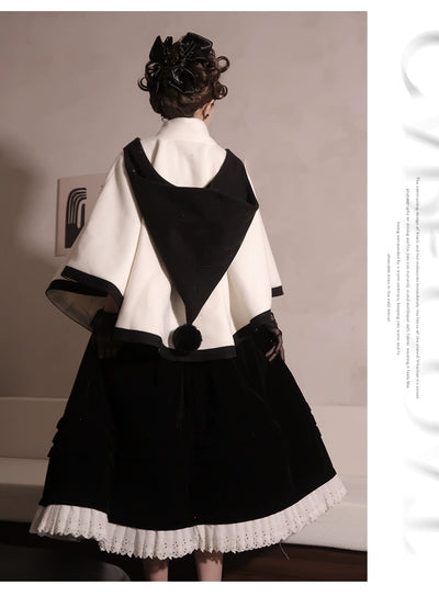 Urtto~Lolita Woolen Coat Autumn Winter Elegant Red and Cream Cloak   