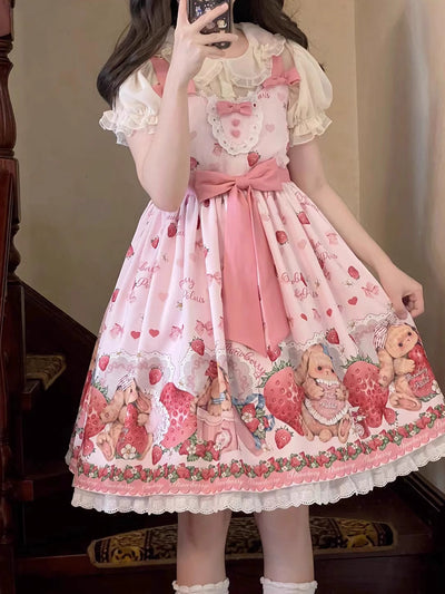 Yueele~Sweet Plus Size Lolita JSK Dress Set Pink Lolita Princess Dress   