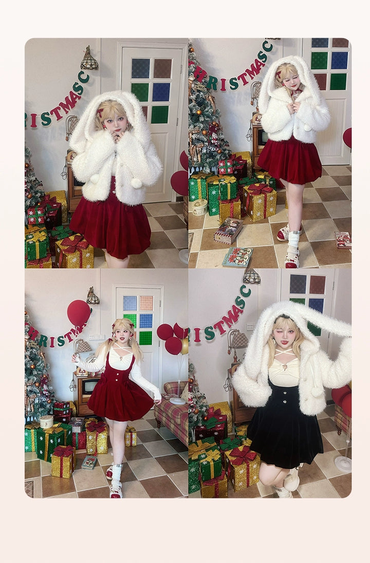 Yingtang~Plus Size Lolita Christmas Plush Coat Dress Set   