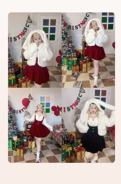 Yingtang~Christmas Plus Size Lolita Plush Coat Dress Set 32234:380580