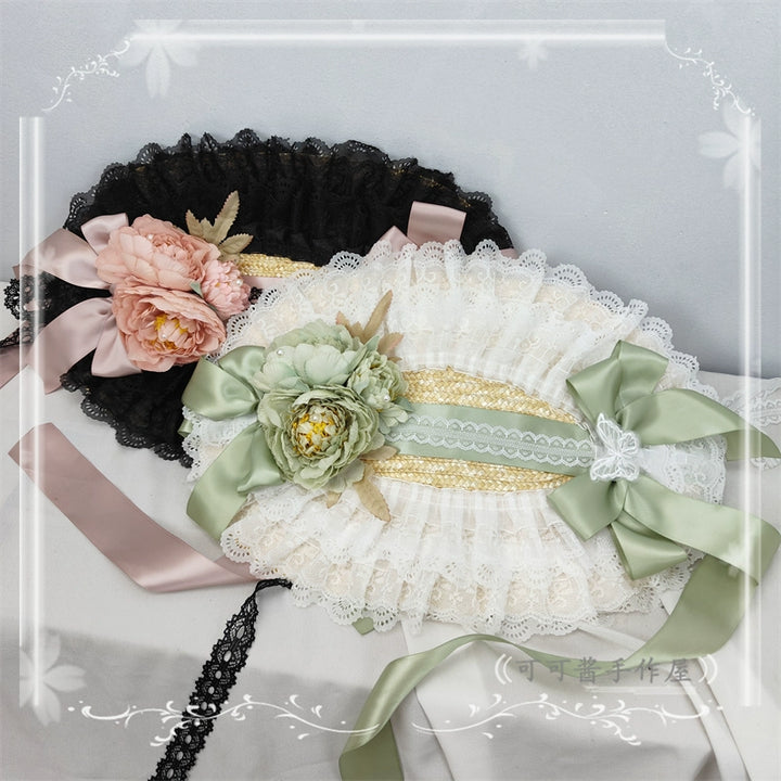 Cocoa Jam~Country Lolita Bonnet Lace Flower Flat Cap Multicolors Customized 36112:524708