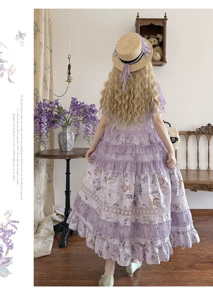 Urtto~Pea Squirrel~Country Lolita Purple JSK Dress with Tulle Cardigan