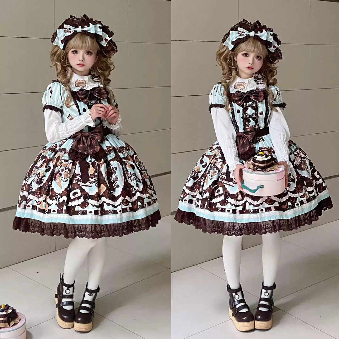 Nn Star~Royal Chocolate 2.0~Sweet Lolita Dress Suit Cute Print Lolita OP and JSK