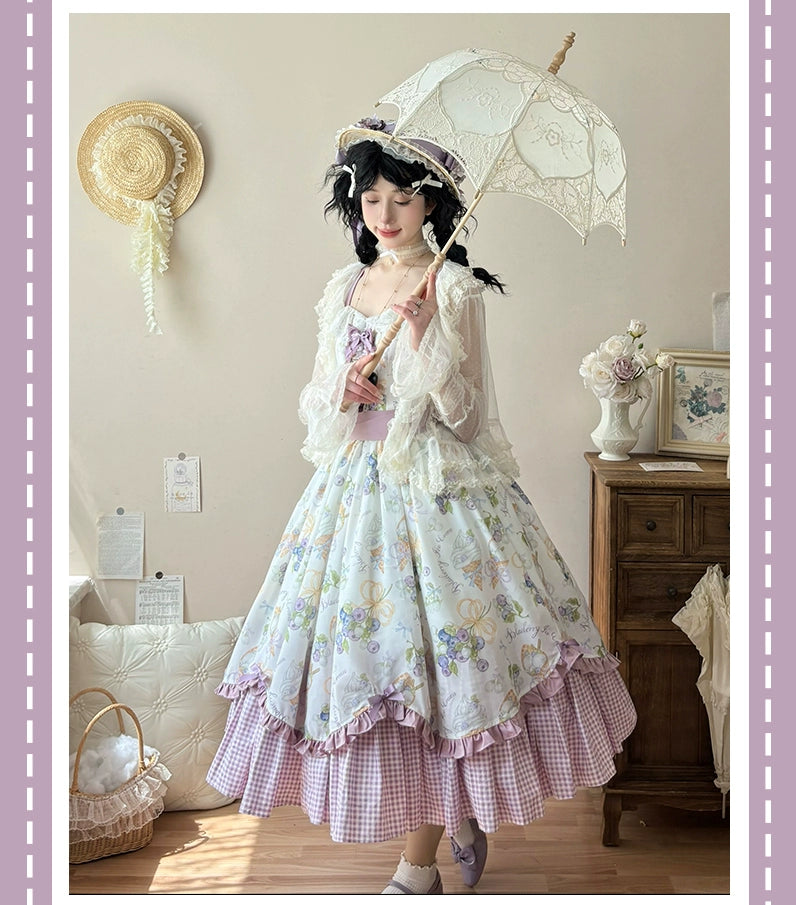 Qianmu~Blueberry Summer~Classic Lolita JSK Dress with Large Hem and Cotton Lining