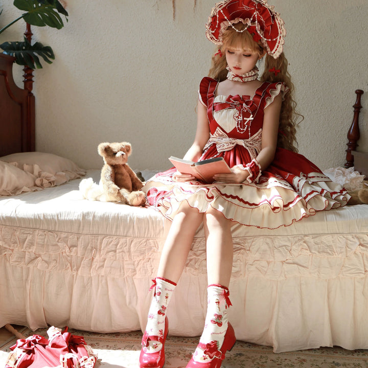 Watermelon Sparkling Water~A Berry Gift Box~Sweet Red Lolita JSK Dress S A pair of arm sleeves 