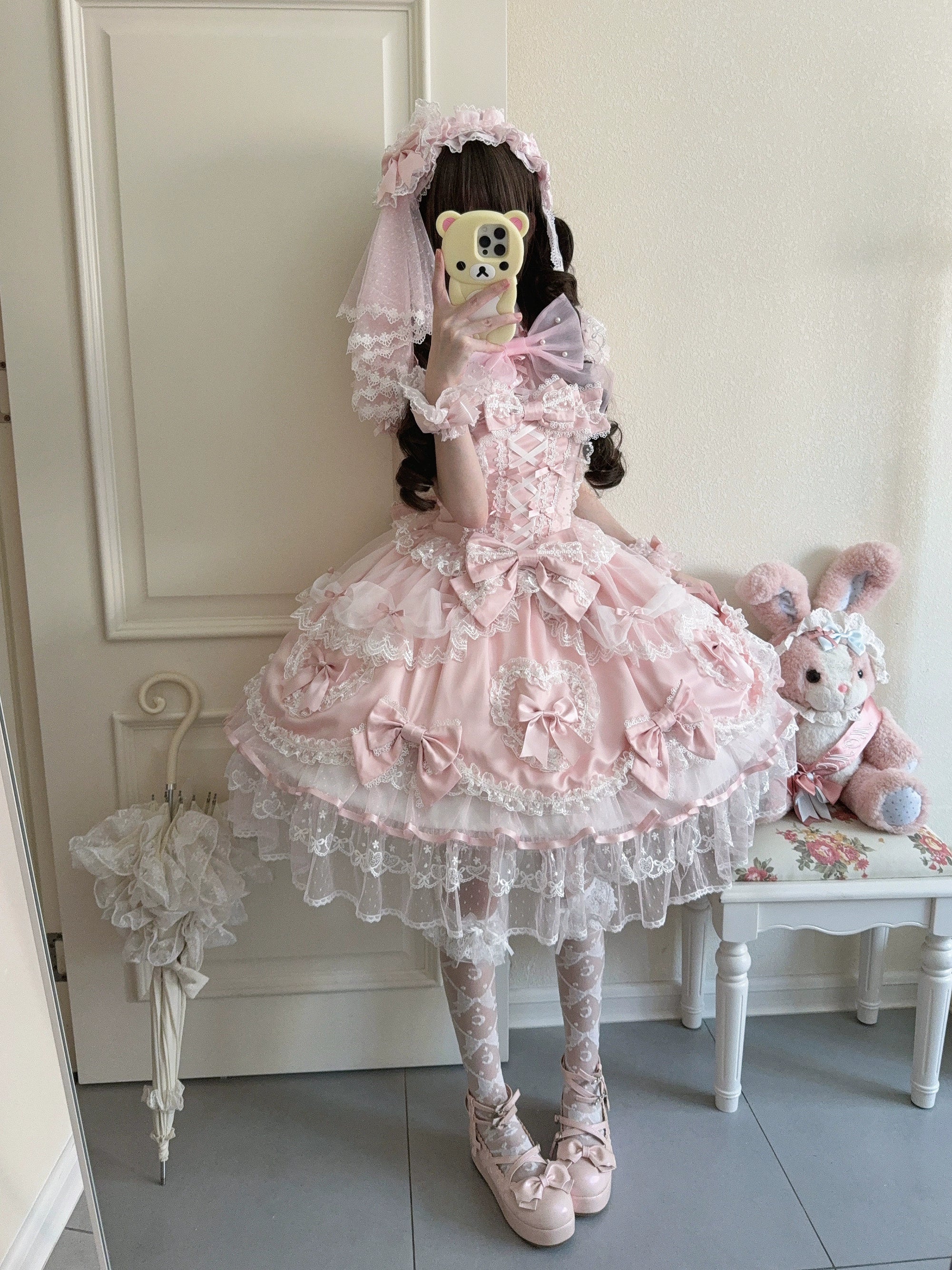 Sugar Girl - Velvet Sweetheart - Doll-like Sweet Lolita Jumper Dress, Bow Accents 44021:792736