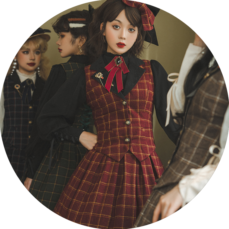 (BFM)Miss Point~Rose~Elegant Lolita Fishbone Grid Skirt Customized 32512:384902