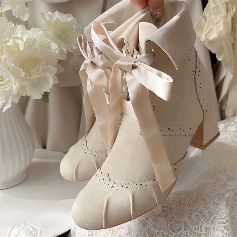 MR.Qiutian - Lady Incognita - Retro Lolita Ankle Boots, Size Zipper (Beige / 35 36 37 38 39 40) 44240:800741