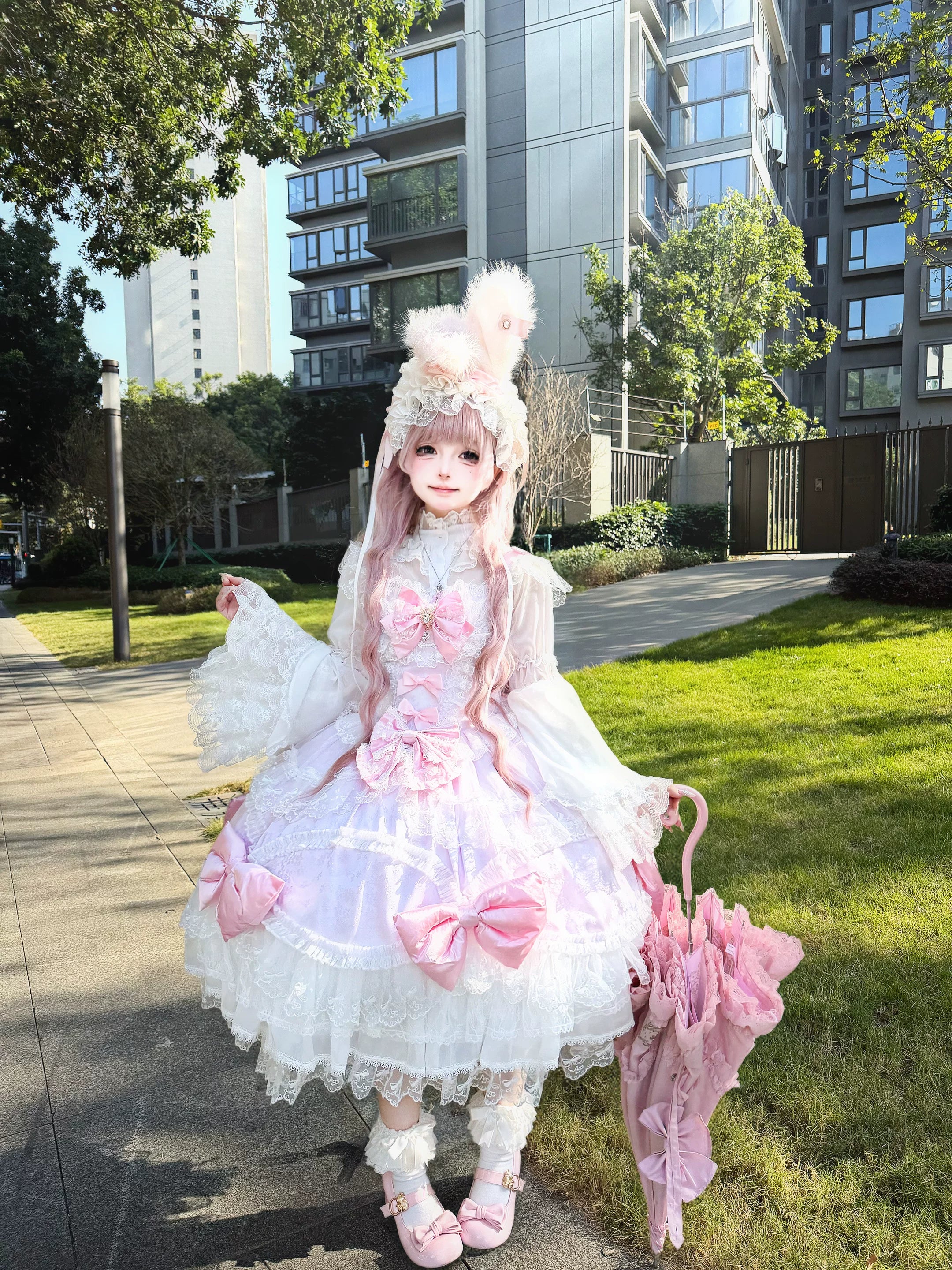 Floral Dream Isle - Sweet Lolita Doll-like JSK Dress, Bows & Lace (L M S) 44705:821073