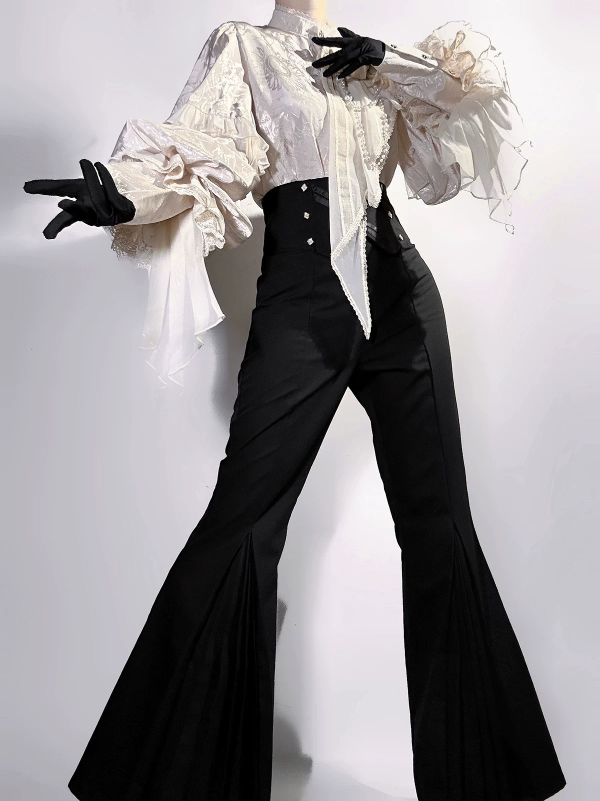 Rose and Sword - Ouji Lolita Jacquard Blouse & High Waist Pants Suit 45502:851292