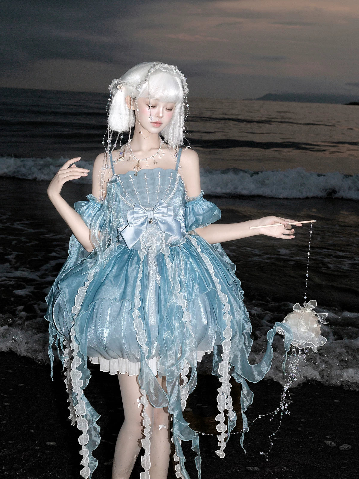 Dreaming Jellyfish - Sweet Lolita JSK Dress, Shell-shaped Neckline and Bubble Hem 45834:864415