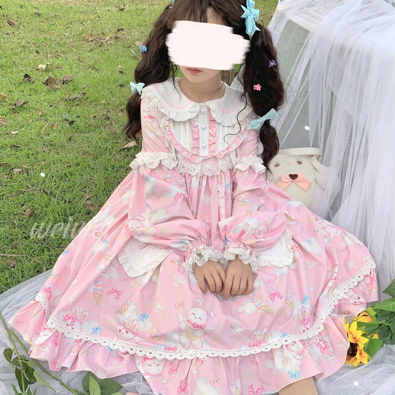 Sweet Soft Bunny - Printed Sweet Lolita OP Dress, Bunny Ears 44863:826535