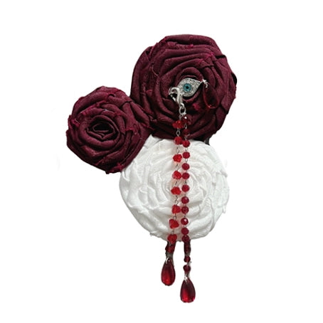 (BFM)LeMiroir~Saint~Gothic Lolita Bonnet Rib Chain Brooch Jabot White - Dark Red Cloth Rose Brooch  