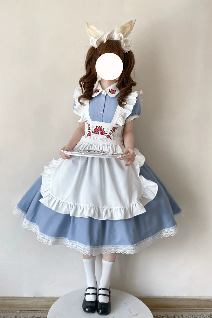 Witch Craft~Posey Nina~Maid Lolita OP Dress Elegant Embroidered Apron Lolita Outfit   