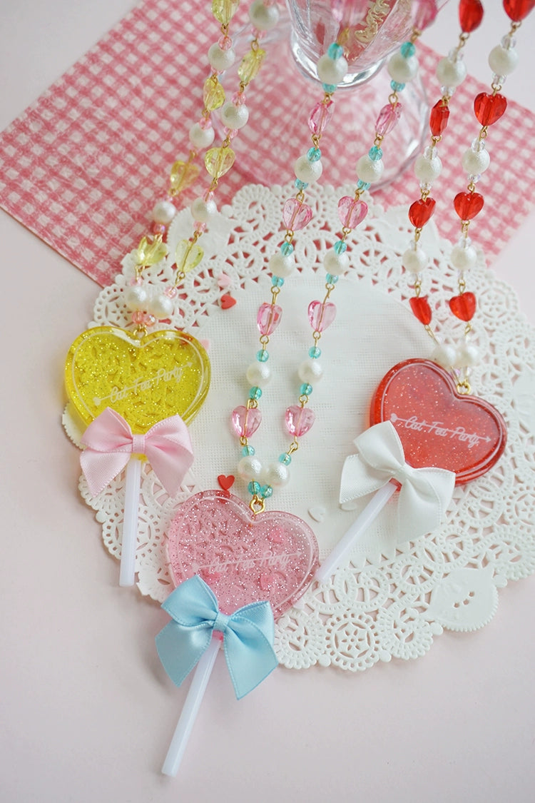 Cat Tea Party~Sweet Lolita Necklace Heart-Shaped Lollipop Necklace   