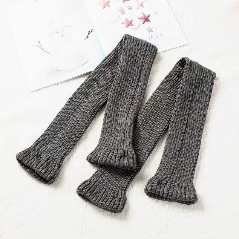 Hua Nai Cat - Winter Lolita Long Socks Knit Thigh-High Foot Covers One Size Dark grey - 80cm
