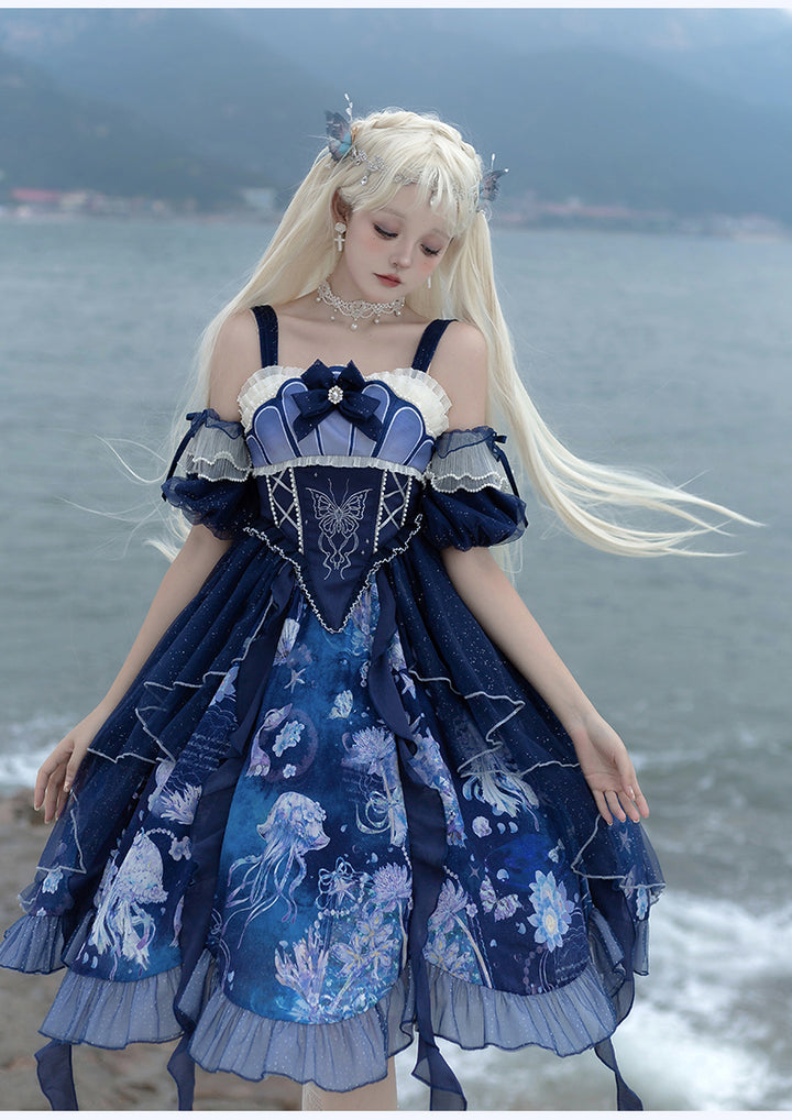 YingLuoFu~Original Elegant Lolita Blue Lolita JSK   