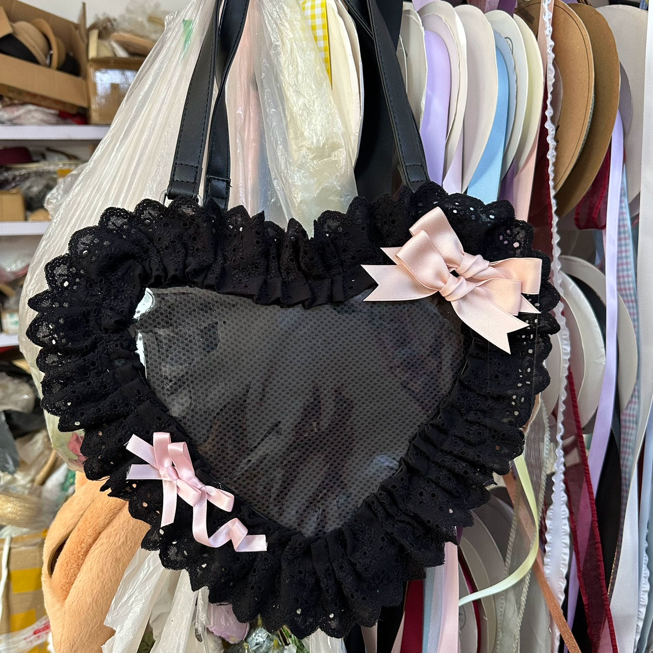 Chestnut Lolita - Sweet Lolita Bag Heart-shaped Lace Bag Multicolors black and pink bag