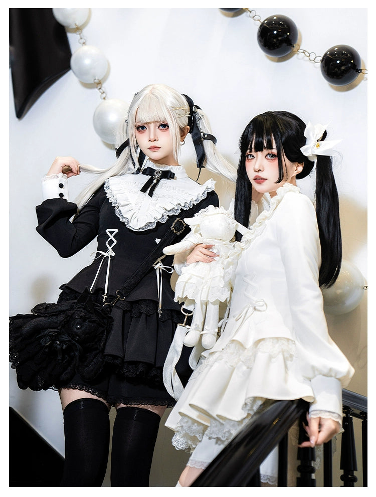 With Puji - Doki - Twin Lolita OP Black/White Goth Dress with Pocketed Shorts