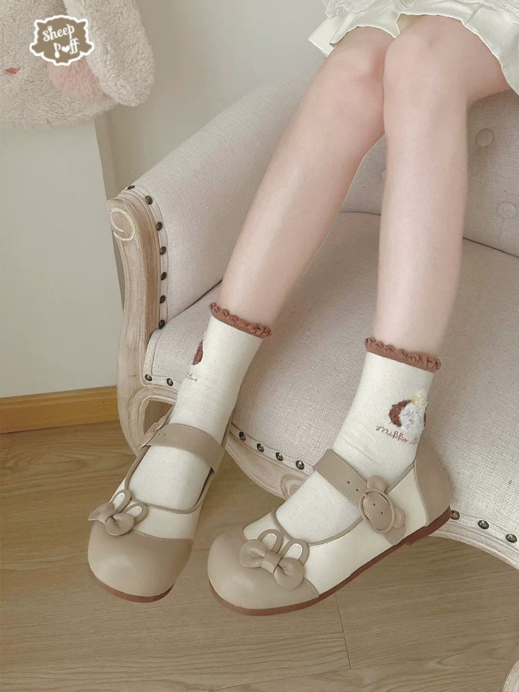 Bunny Milk Candy - Kawaii Lolita Flat Shoes, 3D Bunny Ear Bow 44802:822369