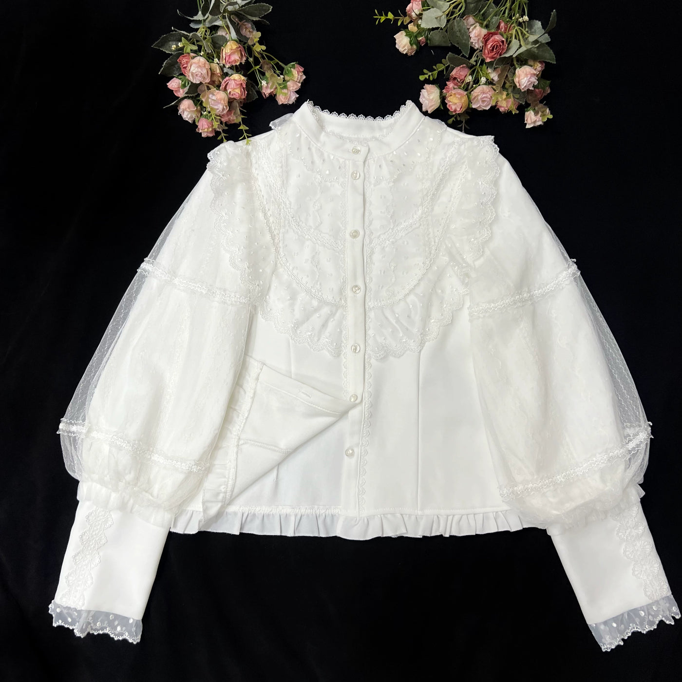 DMFS Lolita~Kawaii Lolita Shirt Winter Lolita Shirt S Cream white with fleece 
