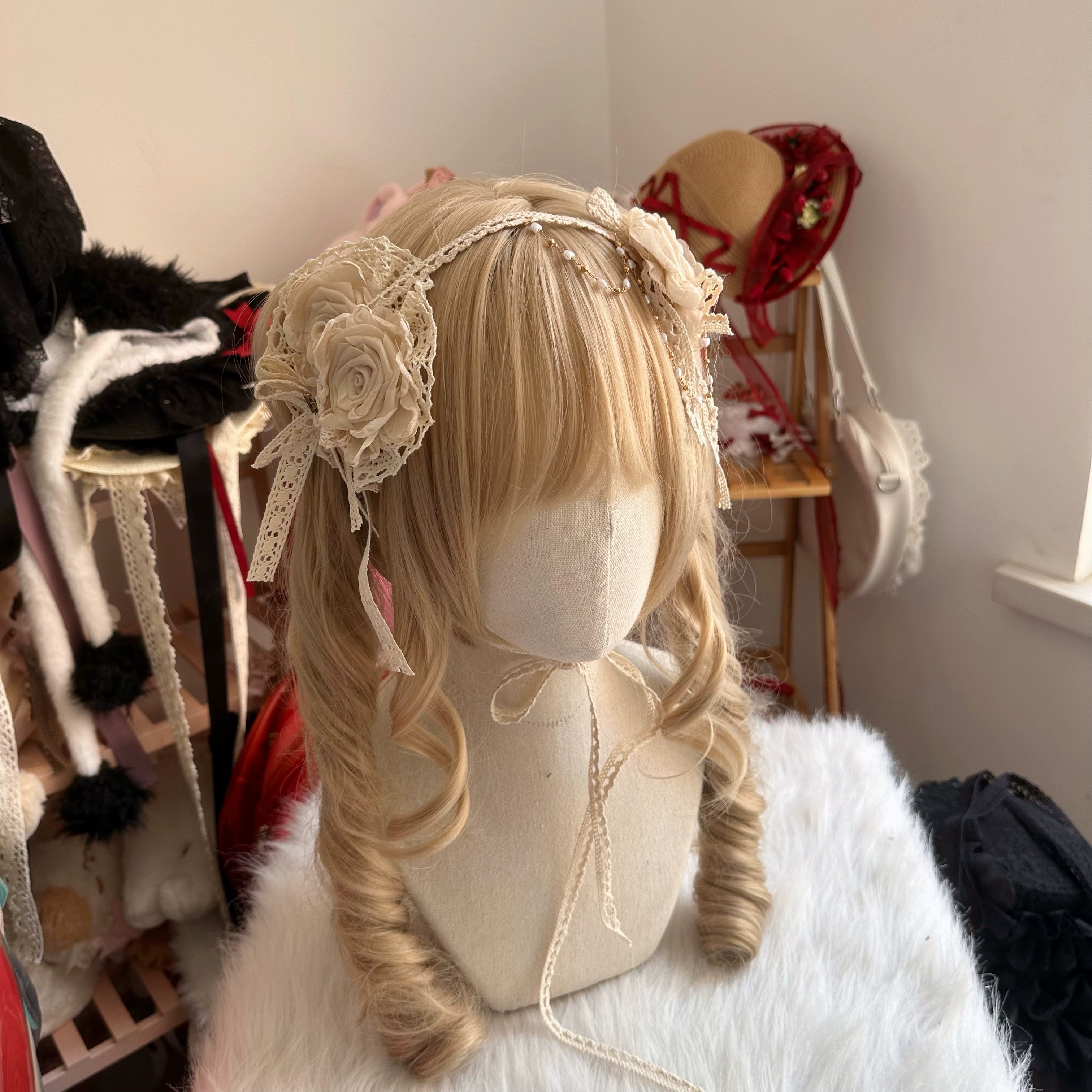 Chestnut Lolita - Elegant Lolita Rose Choker Handmade Headdress Set Multicolors