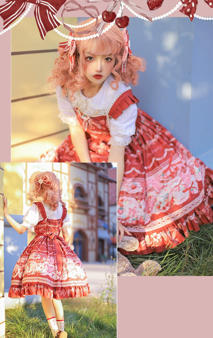 OCELOT~Sweet Lolita Lolita JSK and SK Rabbit Strawberry Dress 40646:670348