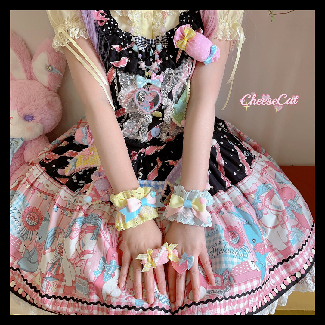 CheeseCat~Creamy Celestial~Sweet Lolita Cuffs Handmade Lace Cuffs   