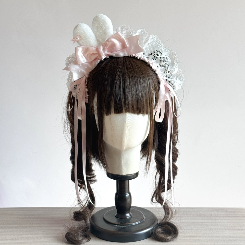 MAID - Sweet Lolita Bunny Ear Headband, Customizable Color (Pink) 44109:795736
