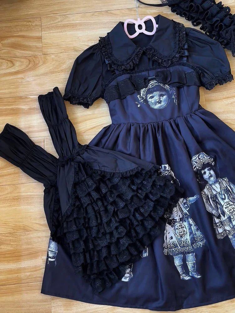 Sweet Lolita Cotton Shirt, Detachable Hime Sleeves Black (with detachable hime sleeves) S