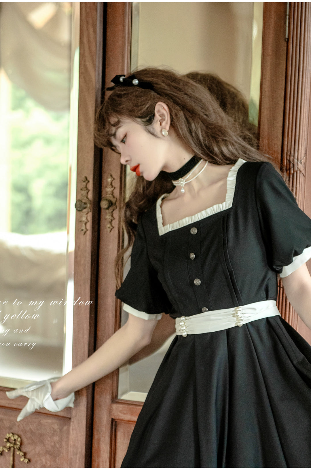 Vintage Lolita OP Dress Square Neckline Black Lolita Dress – 42Lolita