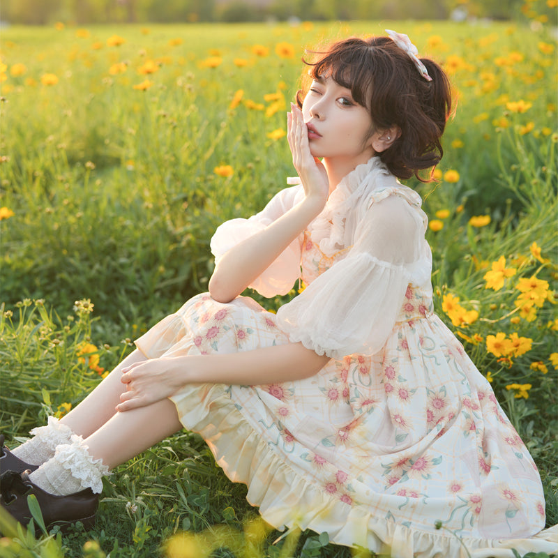 GD Lolita~Sun Flower Story~Daily Lolita Sun Flower Print JSK XS yellow dress 