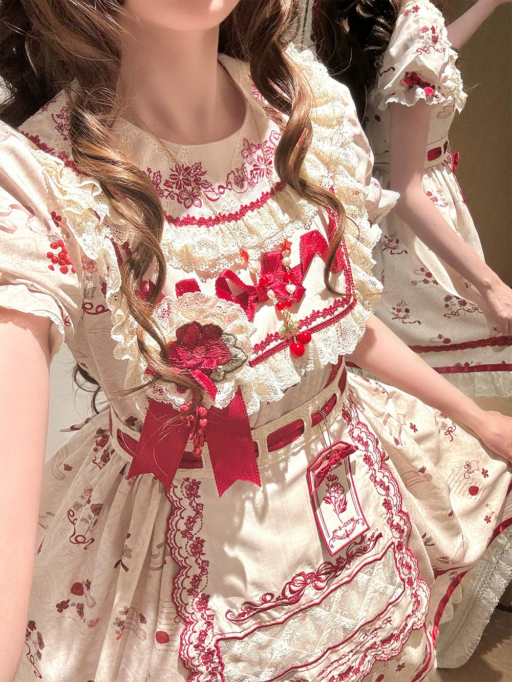 Rose Catalogue - Printed Sweet Lolita OP Dress, Embroidered Apron