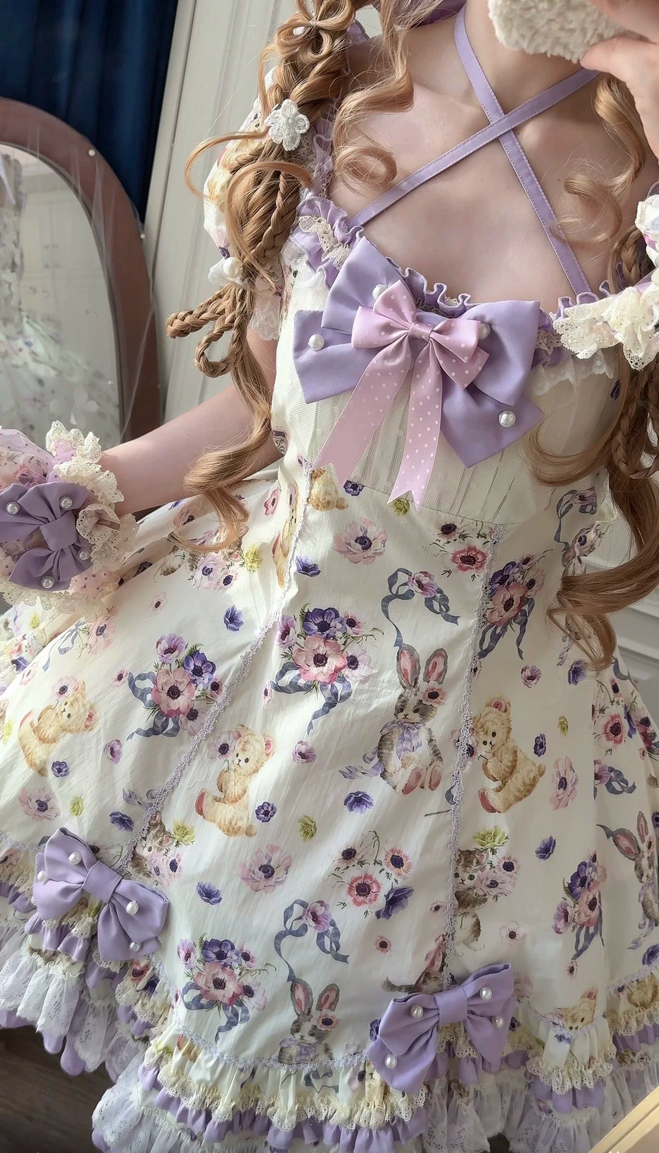 Be My Honey - Cotton Old School Lolita Panel Cut OP Dress, Halter Neckline