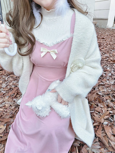 Yingtang~Sweet Lolita Coat Plus Size Lolita Dress Set 2XL apricot-white cardigan 