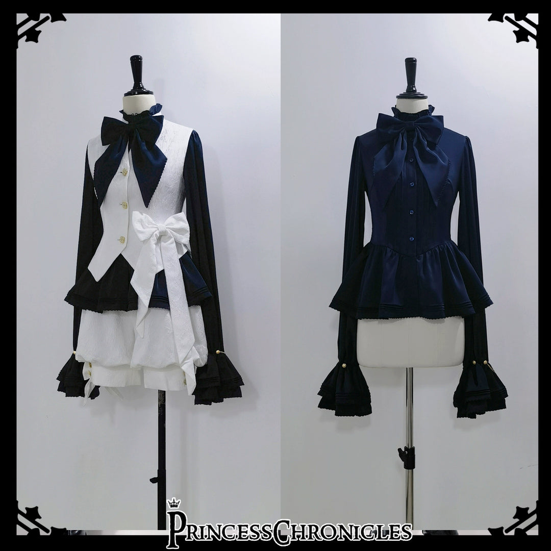 Princess Chronicles~Rabbit Hunter~Ouji Lolita Shirt Sapphire Blue Long Sleeve Blouse