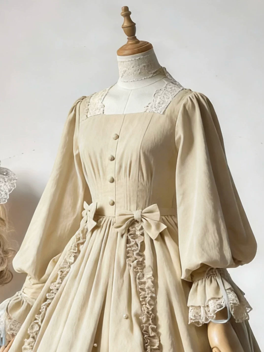 Moonlit Lily - Cotton Classic Lolita OP Dress, Lily Embroidery Ivory - OP (with 2 small waist bows + a lace choker) S