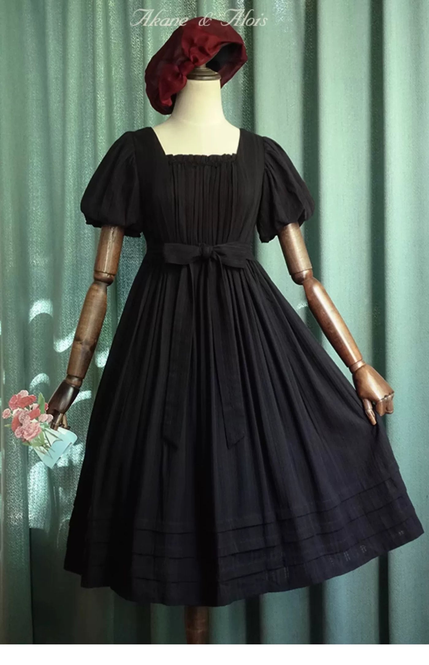 Akane Alois~White Night~Elegant Lolita Black High Waist Dress S black short style 