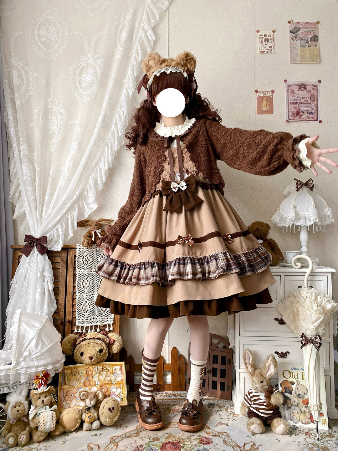 Qianmu~Teddy Bear Cake~Winter Lolita JSK Cute Bear Lolita Dress   