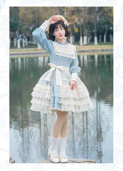 With PUJI~Graceful Butterfly~Classic Lolita Blue OP Dress   