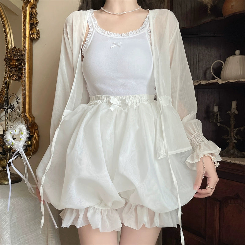 Sugar Girl - Casual Lolita Bloomer Solid Color Organza Shorts Bloomers white One Size