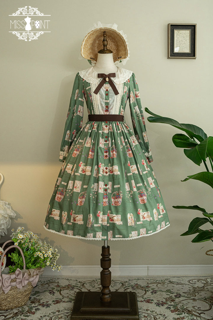 (Buyforme)Miss Point~Forest Lolita Lantern Sleeve OP Casual Dress XS green color