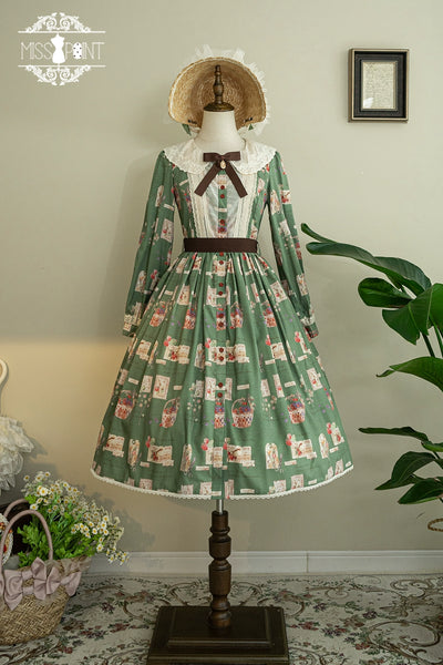 (Buyforme)Miss Point~Forest Lolita Lantern Sleeve OP Casual Dress XS green color 